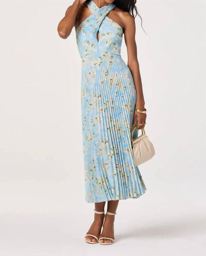 Samantha Plissé Halter Midi Dress