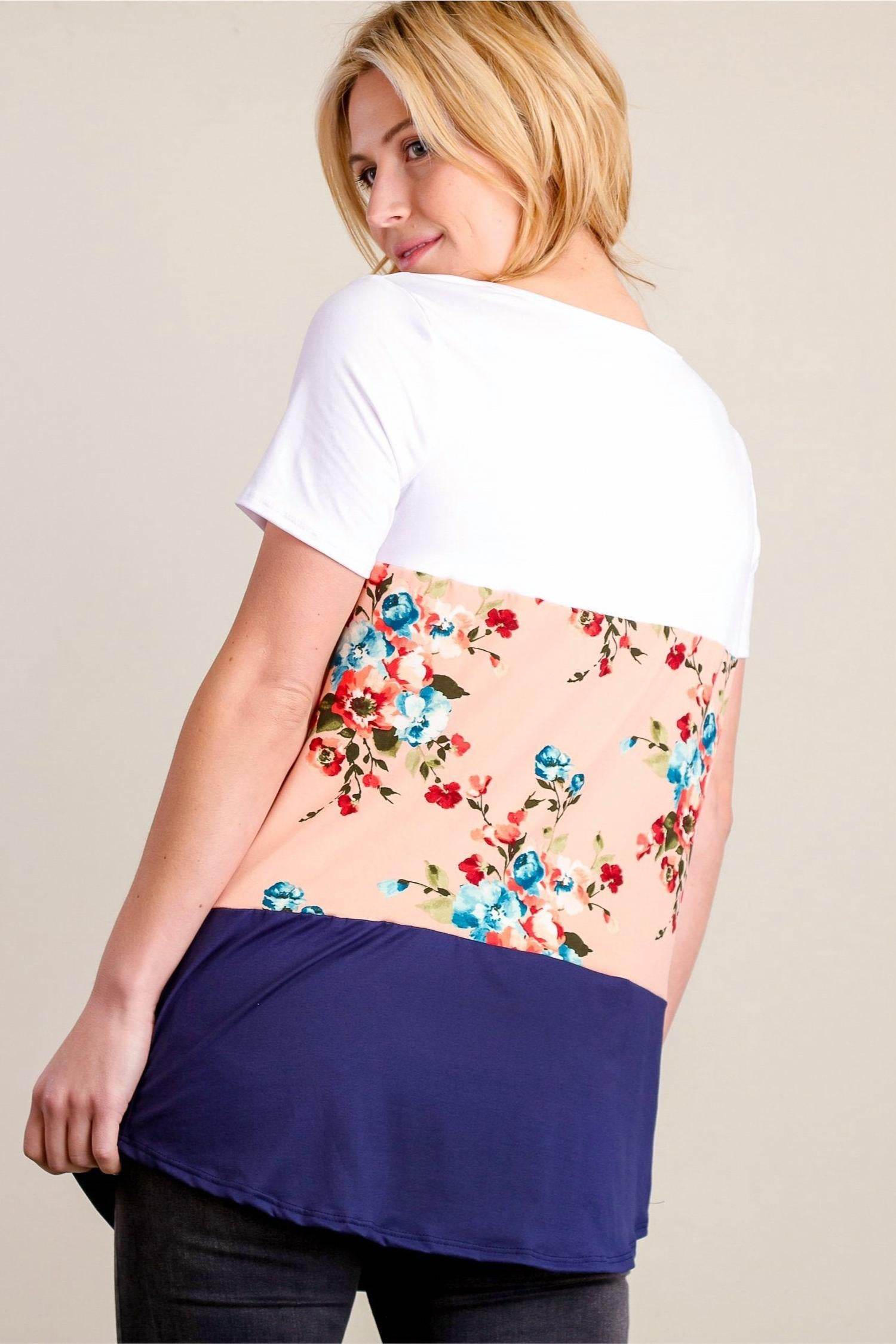 Simply Ruby - Color block floral long tee - Rack Hunt -