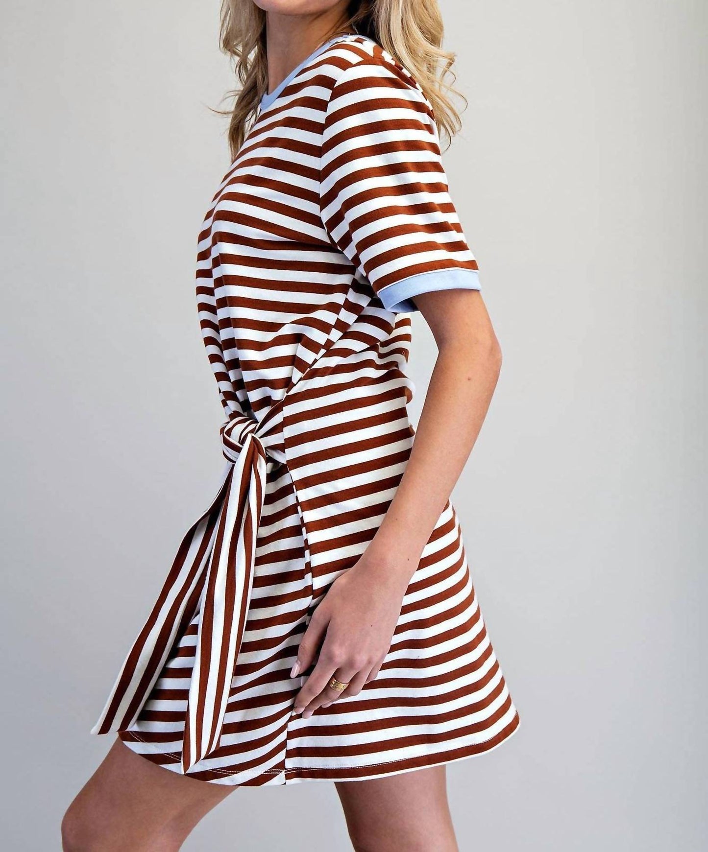 Striped Waist Tie Mini Dress