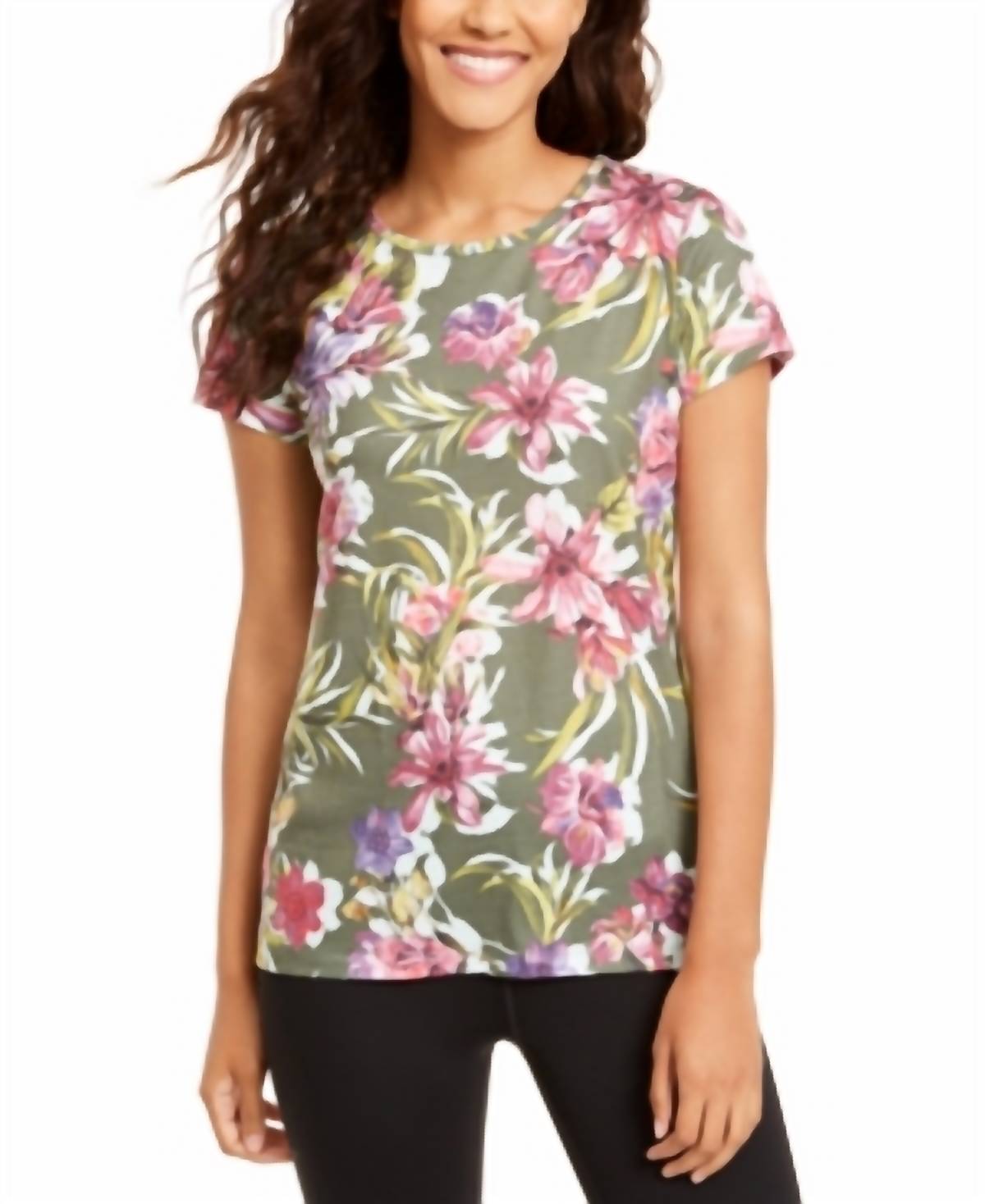 Floral Print Keyhole Back T-Shirt