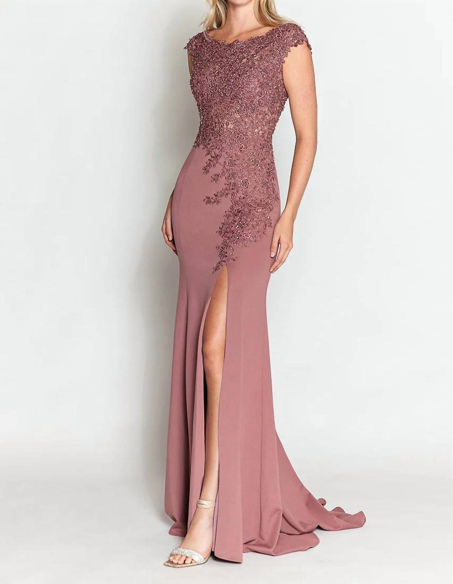 Pageant Boat Neck Cap Sleeve Sheath Gown