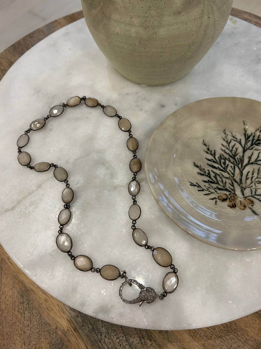 Morgan & Me - Women's Moonstone With Pave Diamond Lobster Clasp Necklace - Rack Hunt -