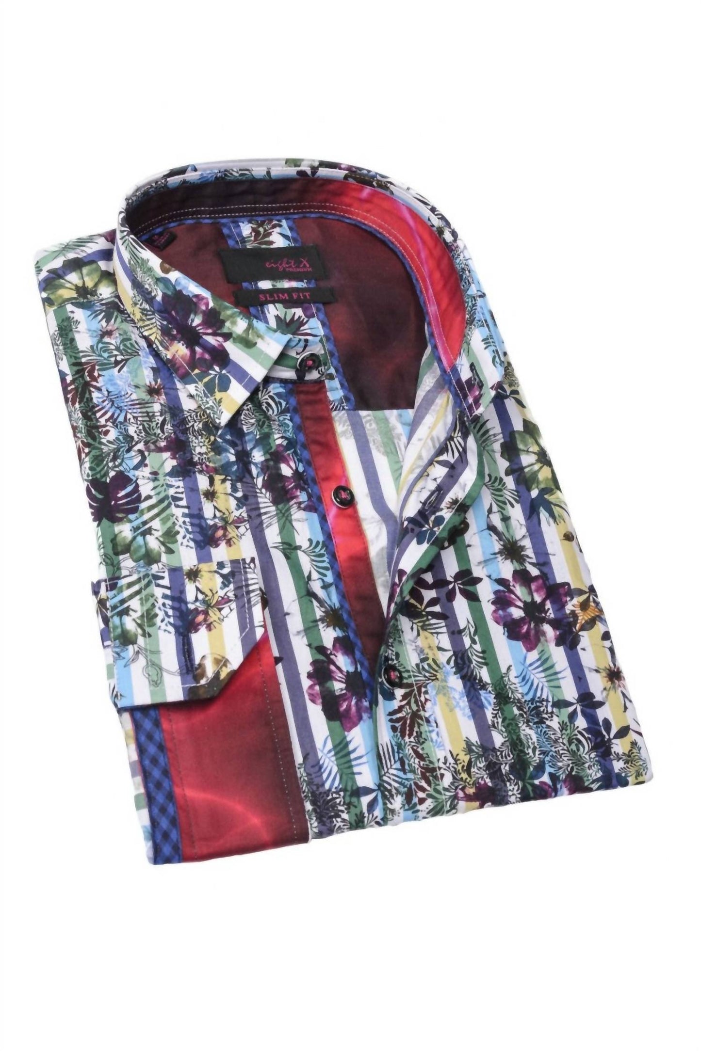 Flowers And Stripes Button Down Shirt With Trim