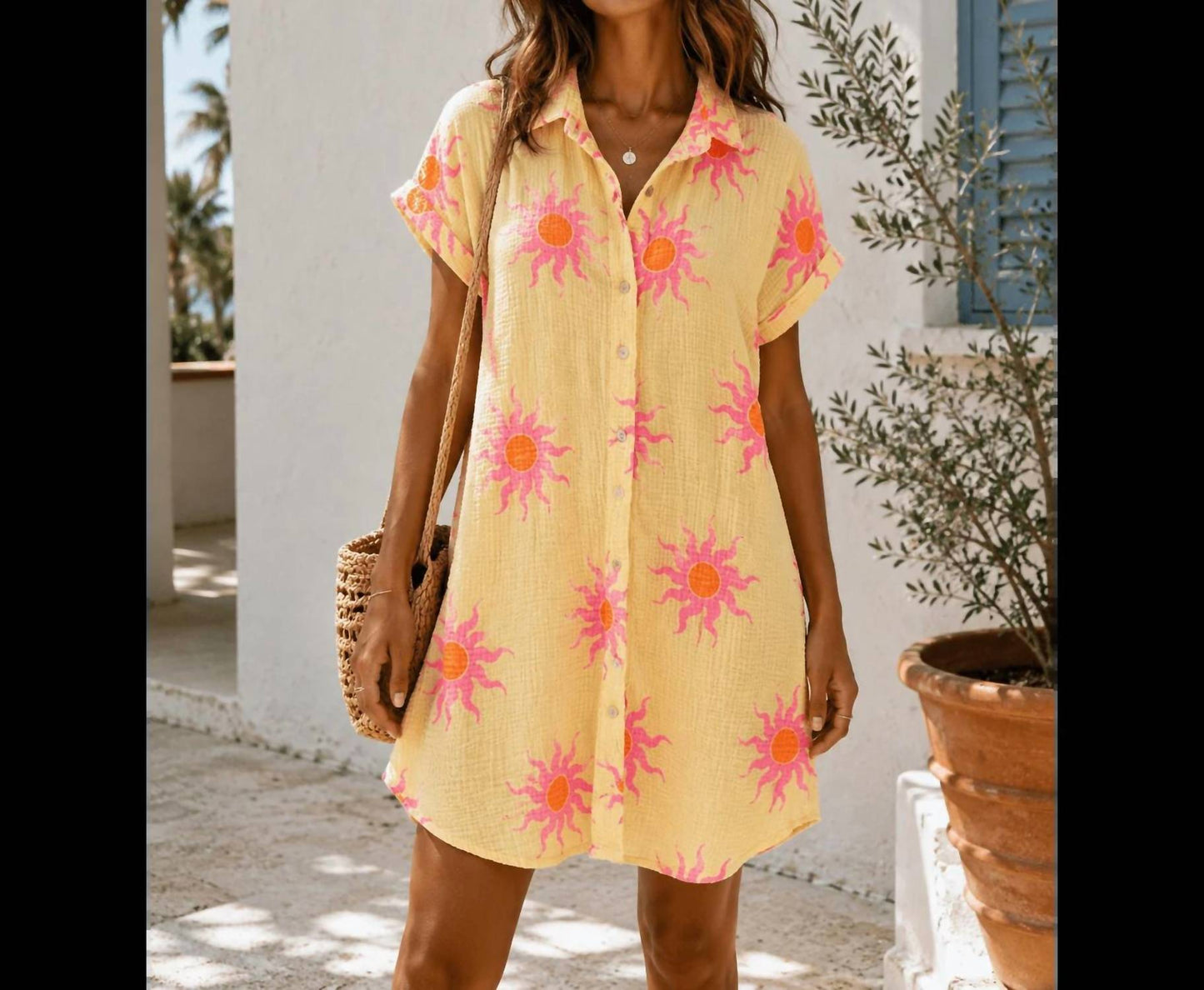 Women's Cotton Sun Print Shirt Dress