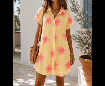 Women's Cotton Sun Print Shirt Dress