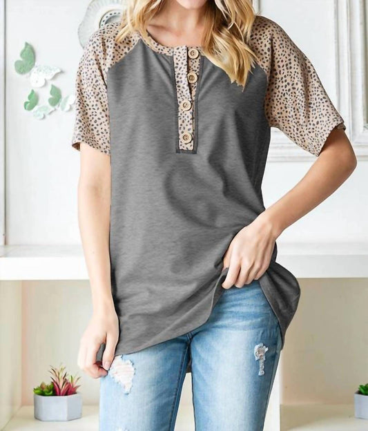 Animal Print Half Button Top