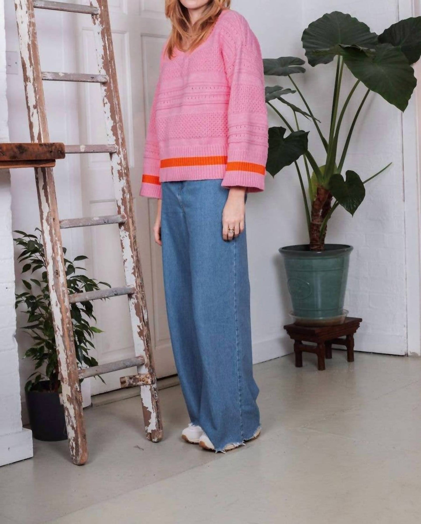 Judith Pointelle Stitch V Neck Sweater
