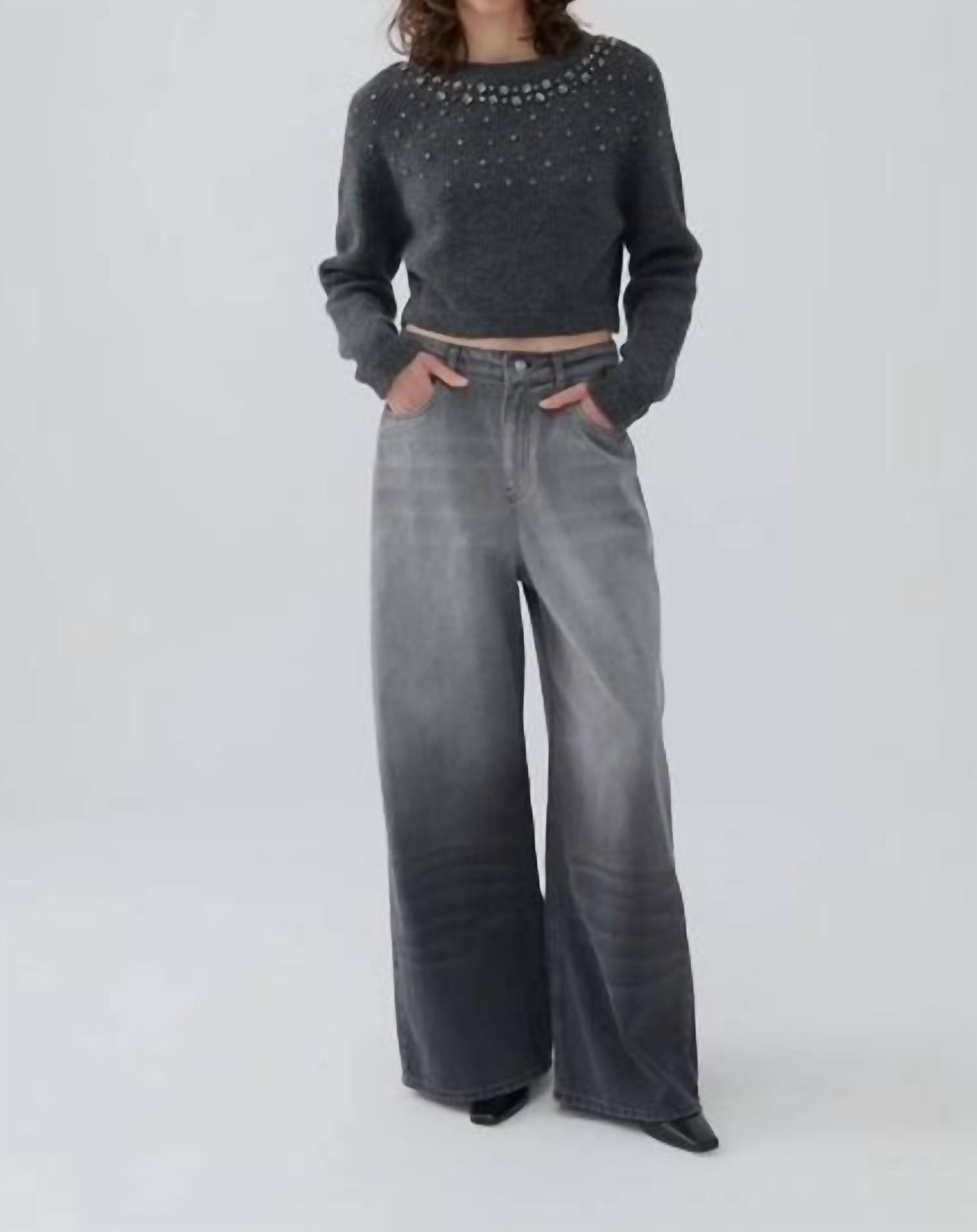 Stone Embellished Crop Sweater