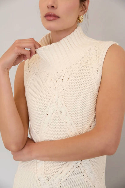 Christy Mock Neck Sleeveless Cable Sweater