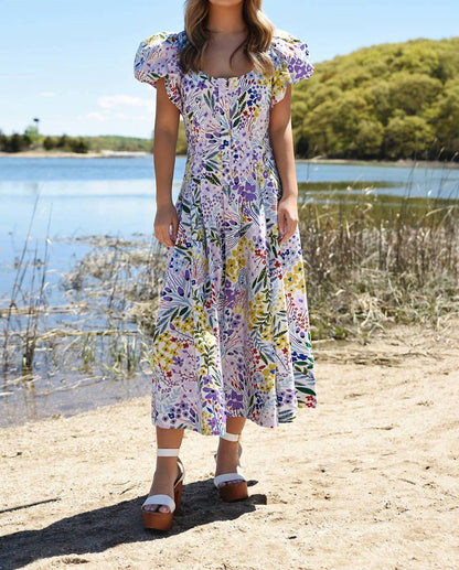Garden Scoop Neck Cotton Midi Dress