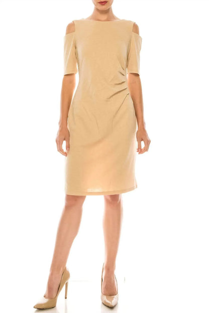 ILE Clothing - Side Pleat Cold Shoulder Sheath Dress - Rack Hunt