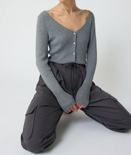 Women's Cropped V Neck Cardigan
