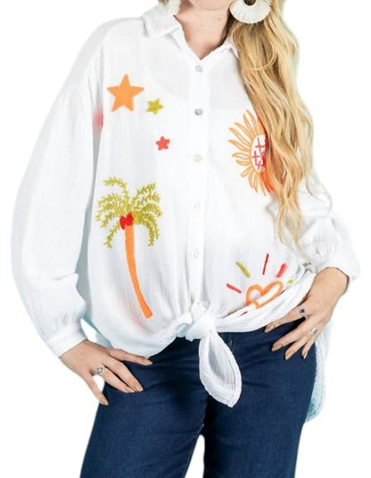 Long Sleeve Top With Embroidered Sun