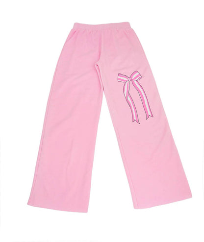 Girls Stripe Bow Wide Leg Sweatpants