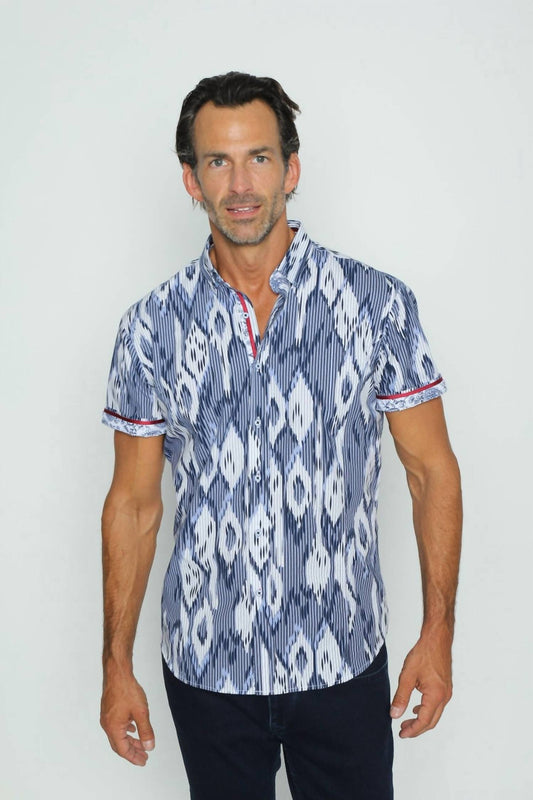 Stripe And Melt Short Sleeve Shirt With Trim