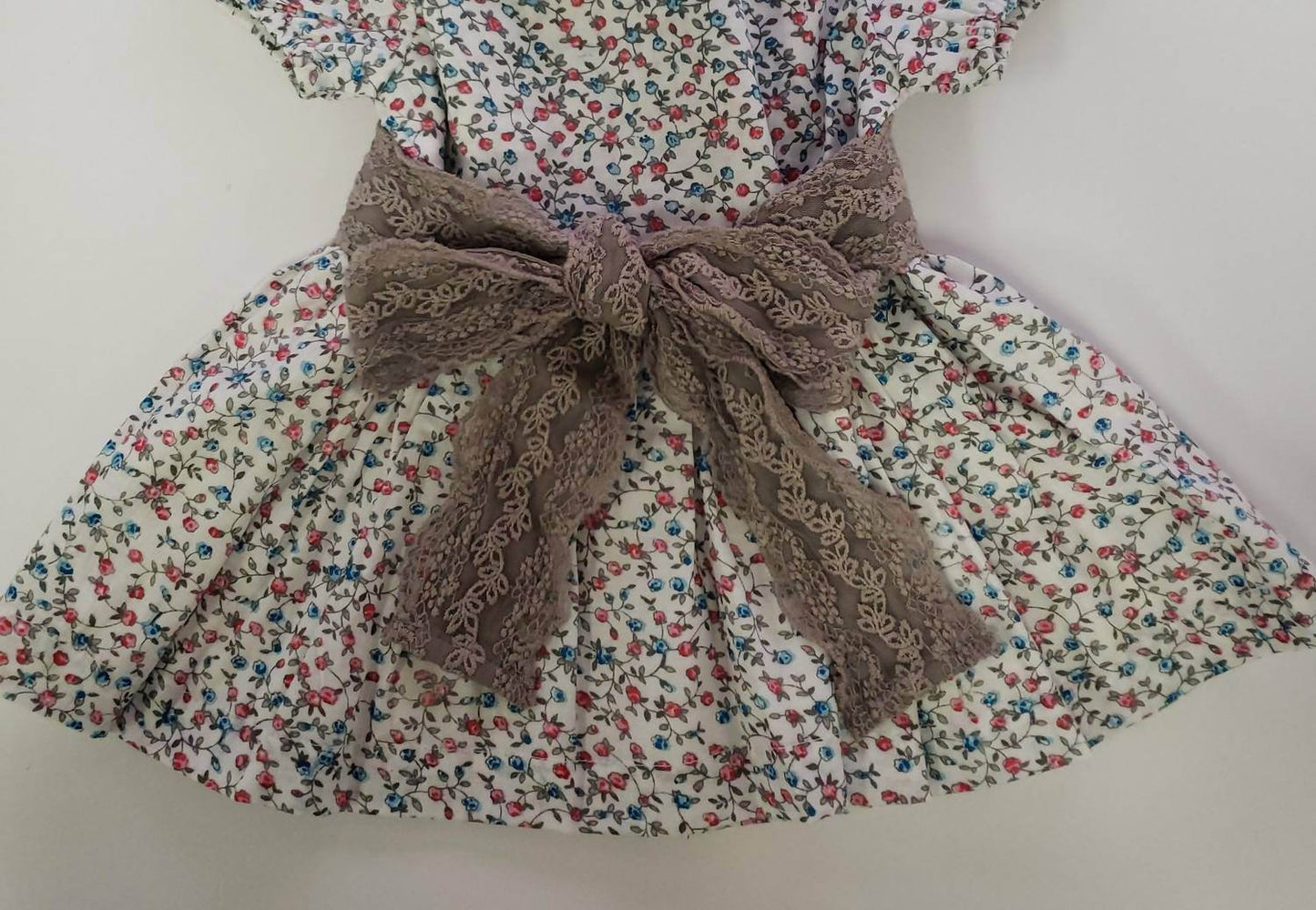 Ren & Rouge - Girl's Rosebud Printed Dress With Lace Trim Tie Detail - Rack Hunt -