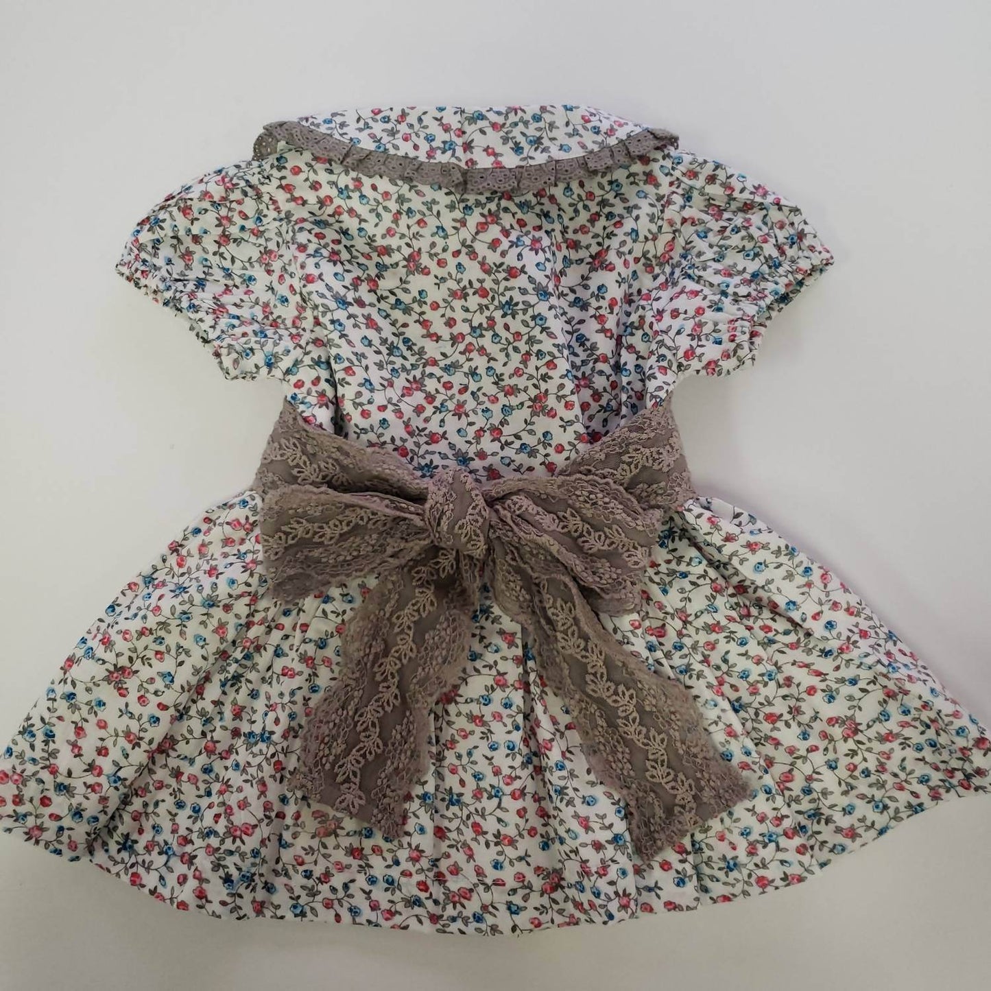 Ren & Rouge - Girl's Rosebud Printed Dress With Lace Trim Tie Detail - Rack Hunt -