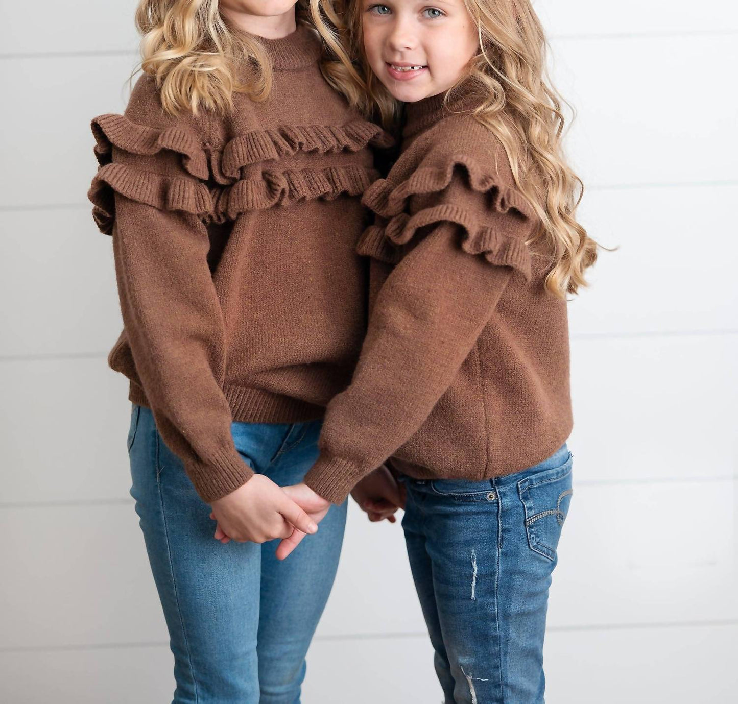 Girl's Double Ruffle Crewneck Sweater
