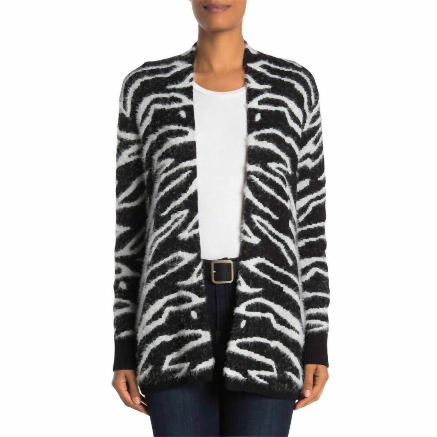 Susina - Women's Zebra Print Open Front Eyelash Cardigan - Rack Hunt -