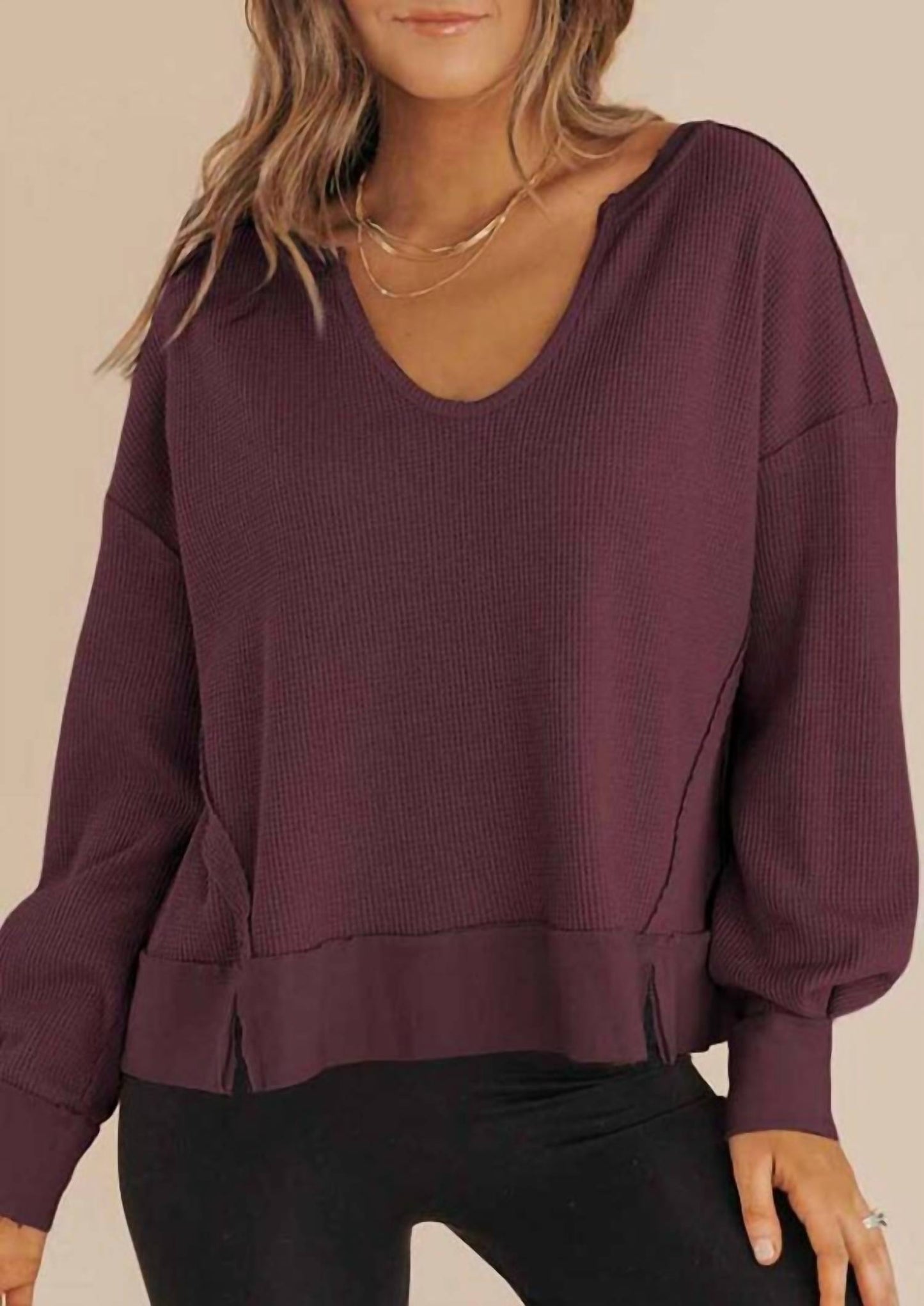 Waffle Knit Long Sleeve Sweatshirt