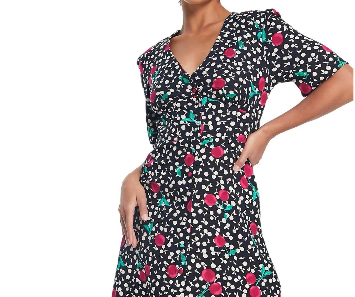 Nobody's Child - Cherry Short Sleeve Button Front Mini Dress - Rack Hunt -