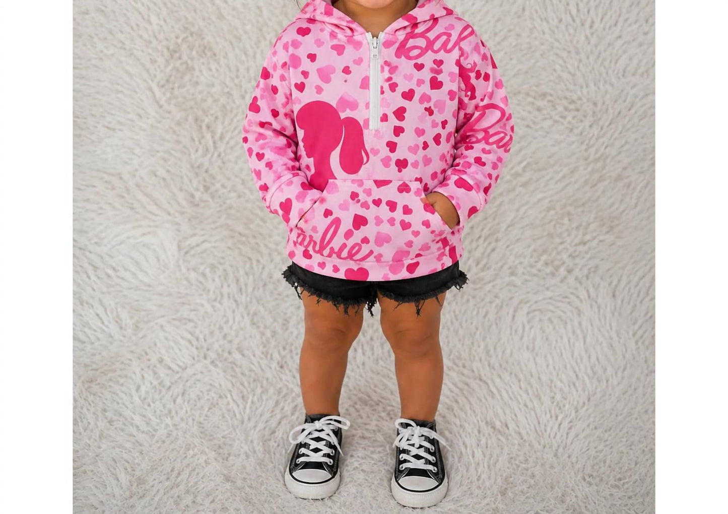 Girl's Barbie Hearts Quarter Zip Hoodie