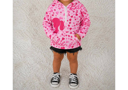 Girl's Barbie Hearts Quarter Zip Hoodie