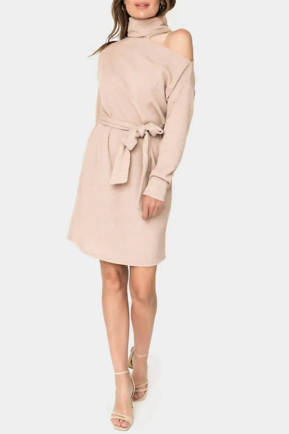 Gibsonlook - Mock Neck Ribbed One Shoulder Cut Out Knit Dress - Rack Hunt