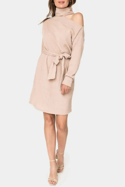 Gibsonlook - Mock Neck Ribbed One Shoulder Cut Out Knit Dress - Rack Hunt