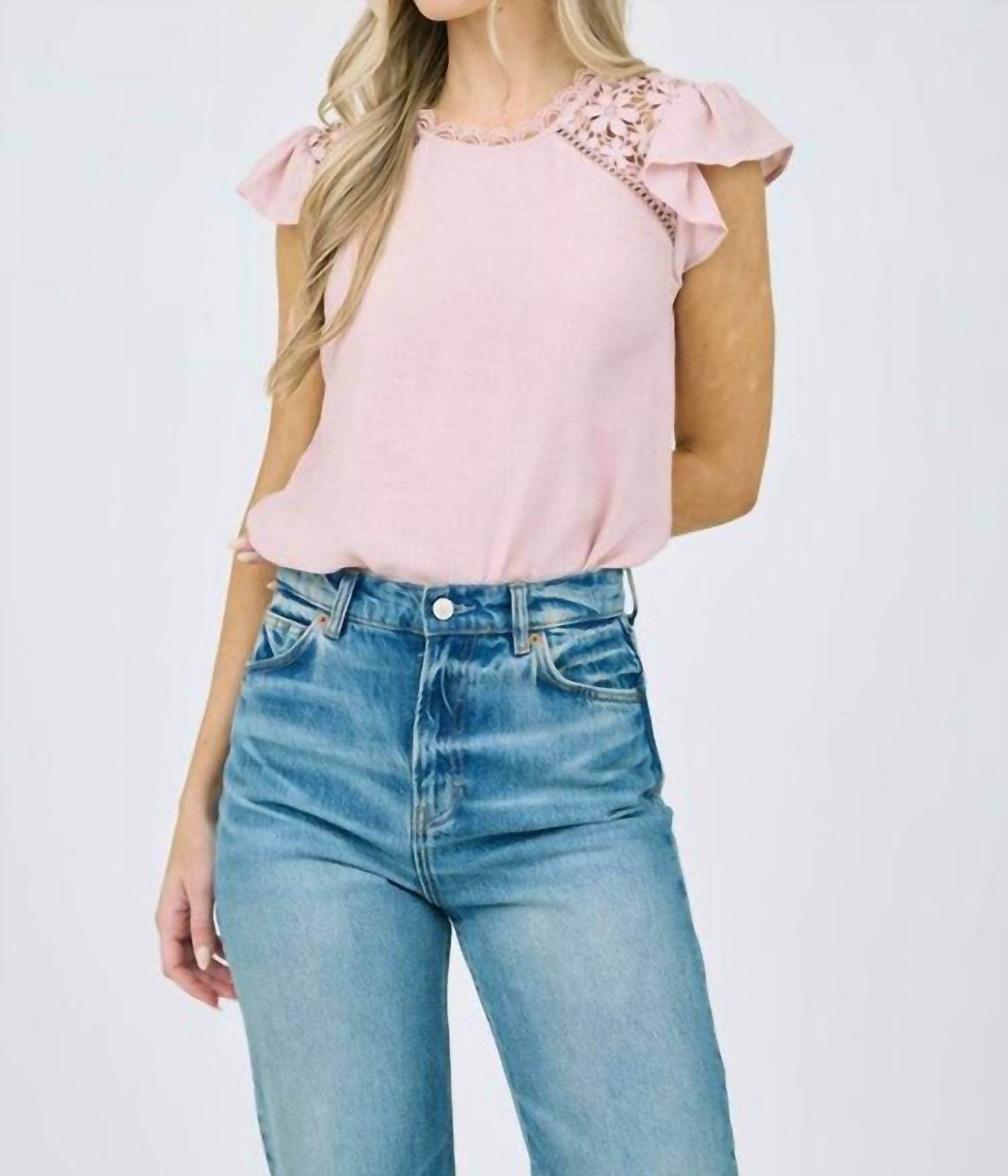 Mine and E&M - Lace Panel Short Ruffle Sleeve Blouse - Rack Hunt