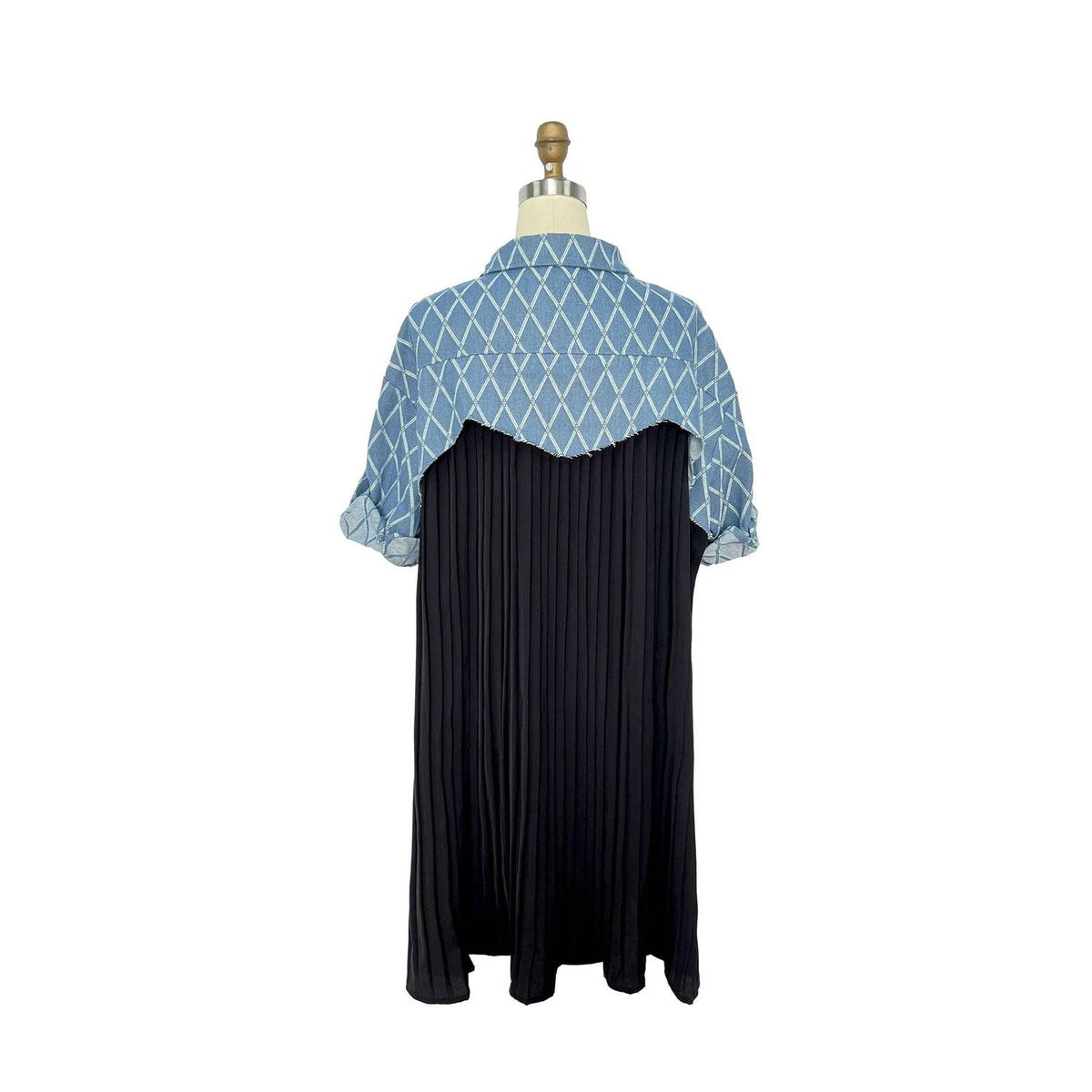 Women's Contrast Pleating Shirt Dress