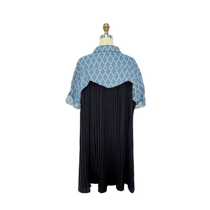 Women's Contrast Pleating Shirt Dress