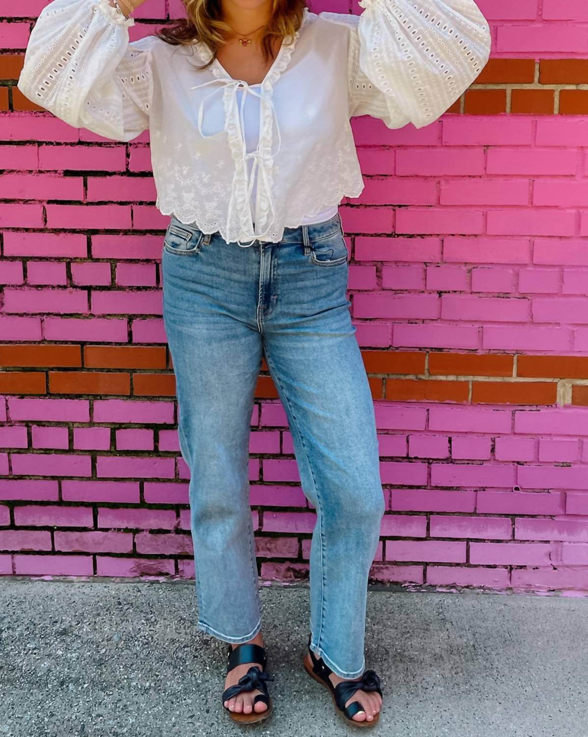 Lilbelle Charlotte - Austin Embroidery Detail Long Sleeve Blouse - Rack Hunt -