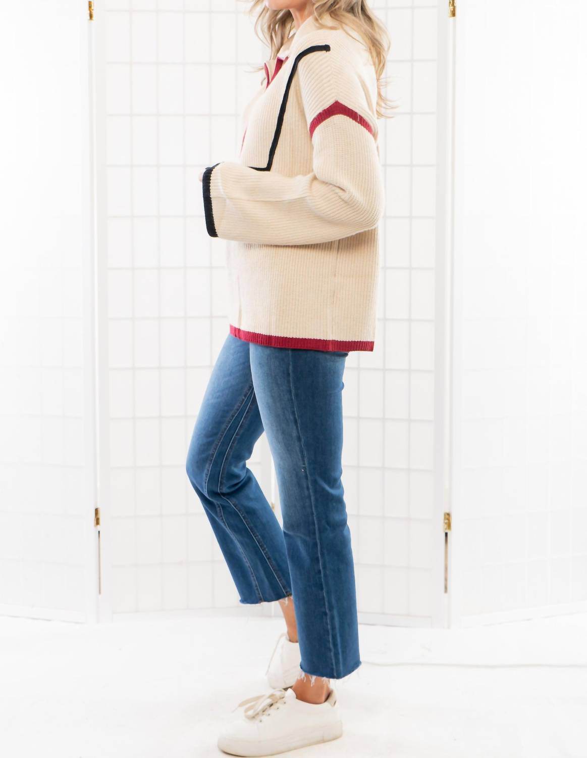 Lula the Label - Quarterback Keeper Contrast Quarter Zip Sweater - Rack Hunt