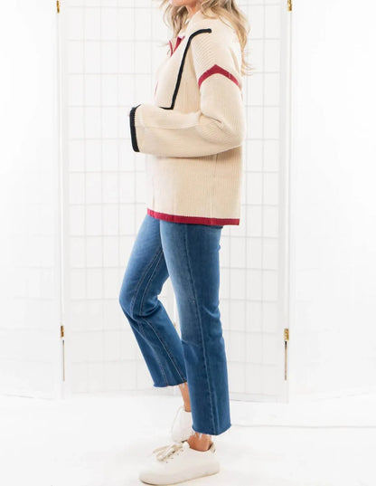 Lula the Label - Quarterback Keeper Contrast Quarter Zip Sweater - Rack Hunt