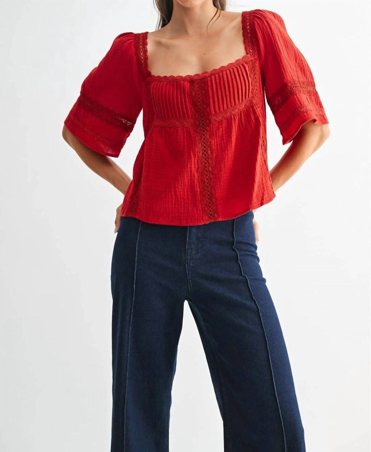 Ana Lace Trimmed Tie Detail Top