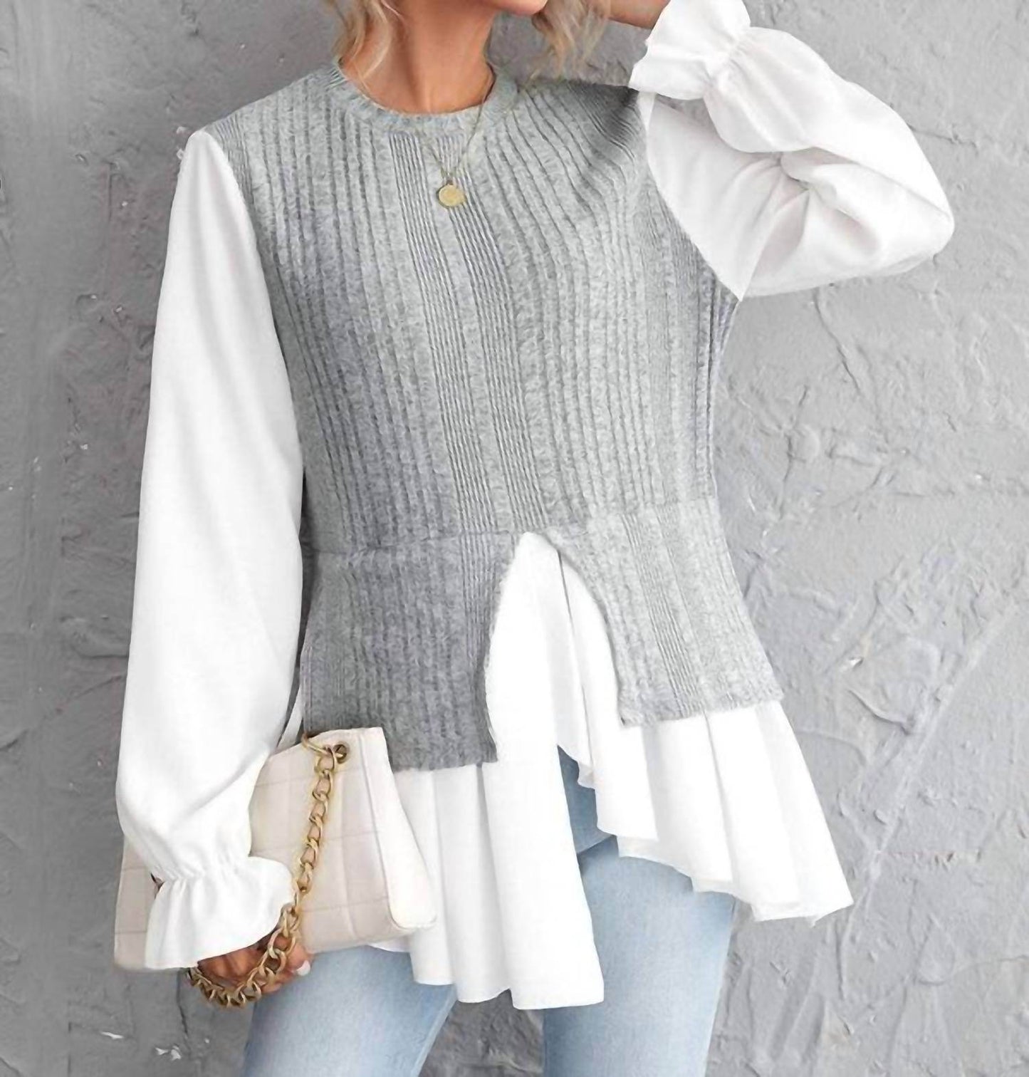 mundefeis - Flounce Sleeve Asymmetrical Hem Top - Rack Hunt -