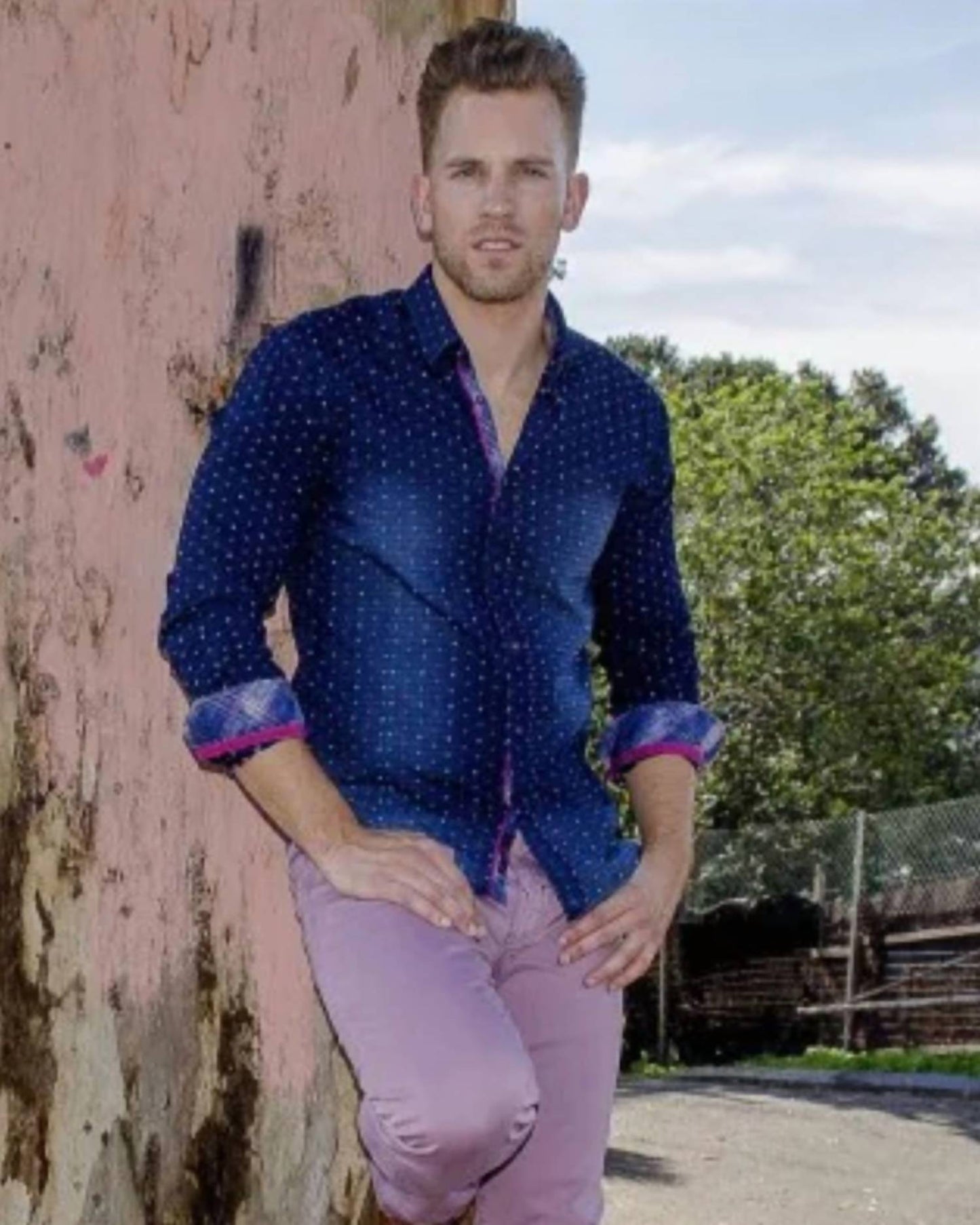 Denim Wash Fill Coupe Button Down Shirt