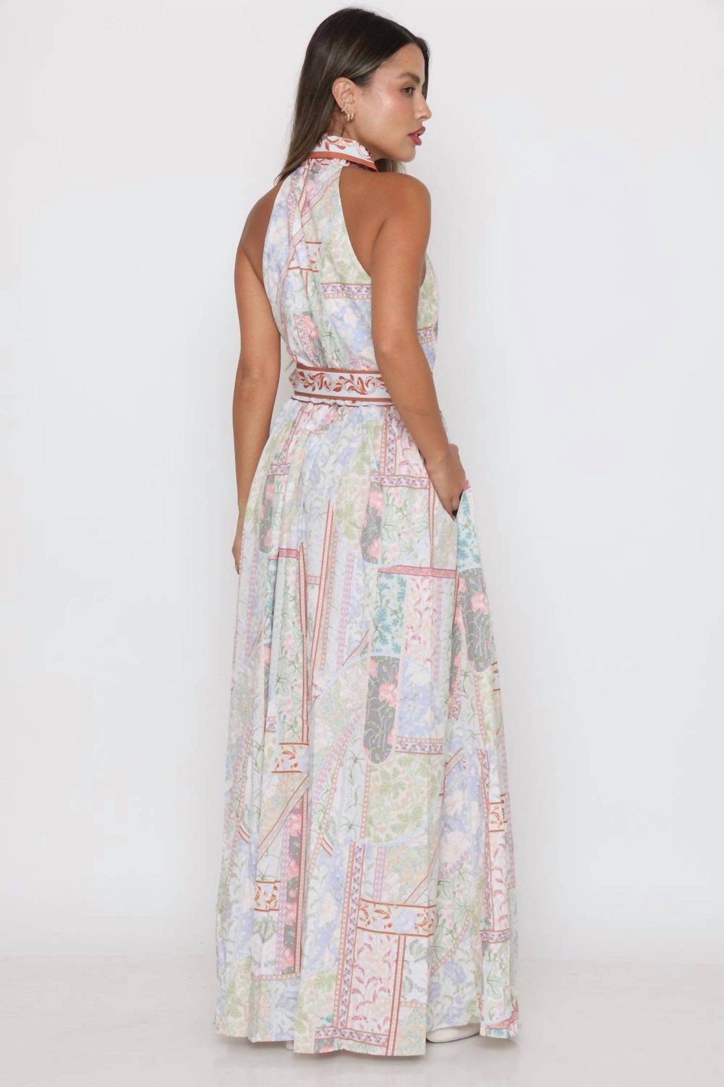 Round Buckle Belt Collared Maxi Dress