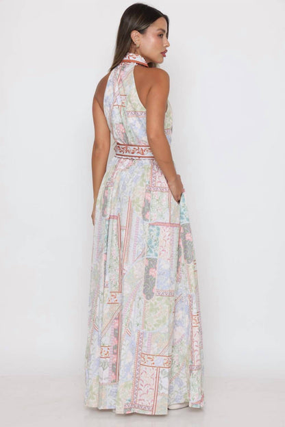 Round Buckle Belt Collared Maxi Dress