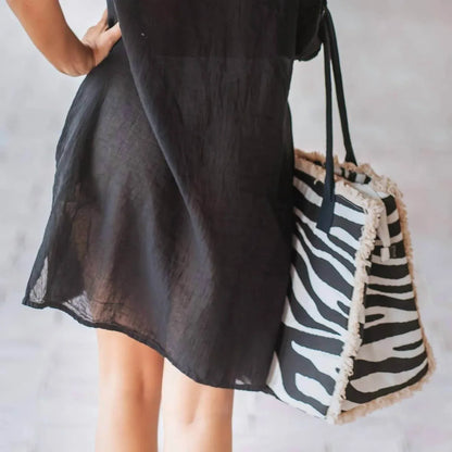 Isla Bonita by Sigris - Women's Fringe Bali Tote Bag Zebra Print - Rack Hunt