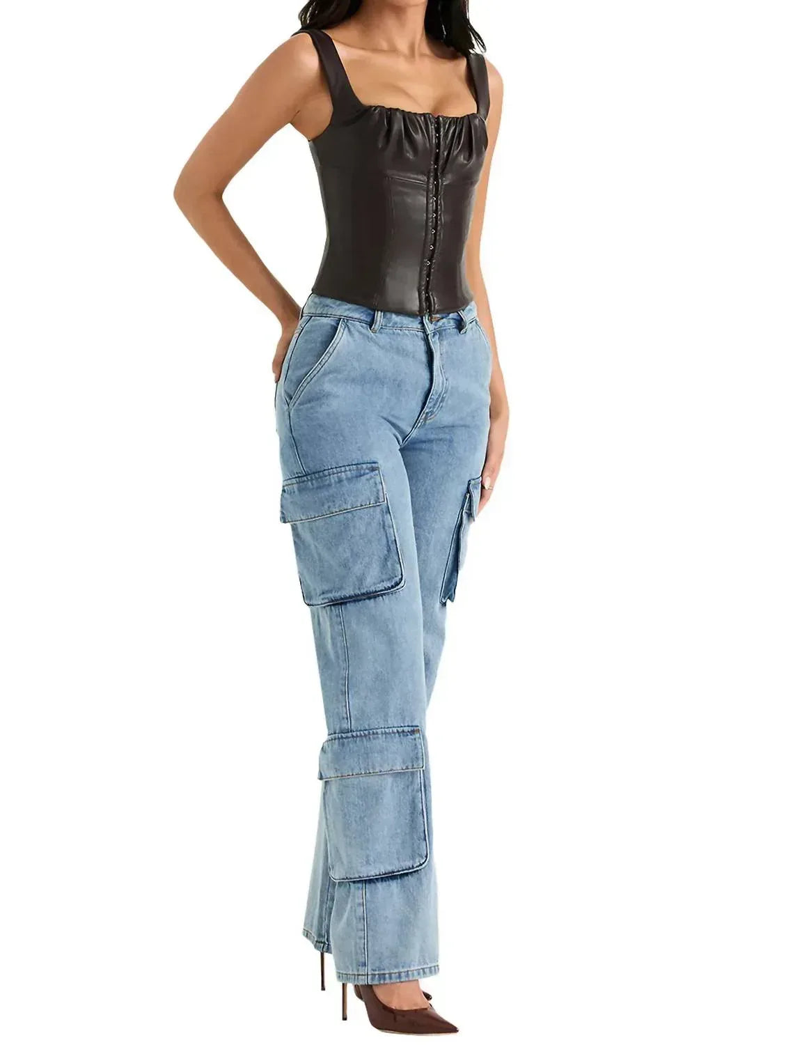 House of CB - Ria Washed Utility Cargo Jean - Rack Hunt
