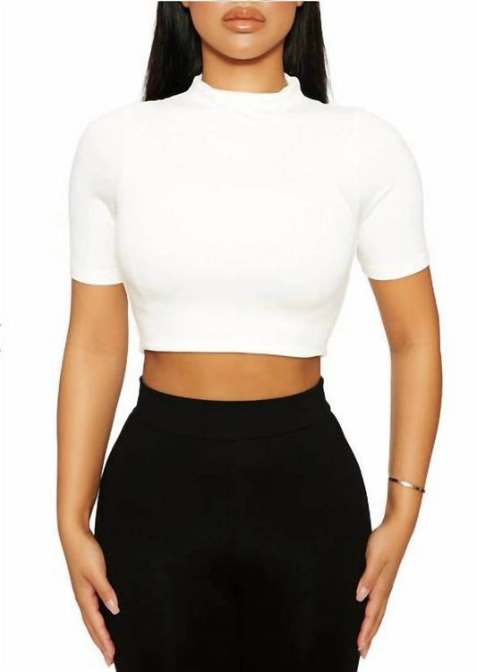 Naked Wardrobe - Mock Neck Short Sleeves Crop Top - Rack Hunt -