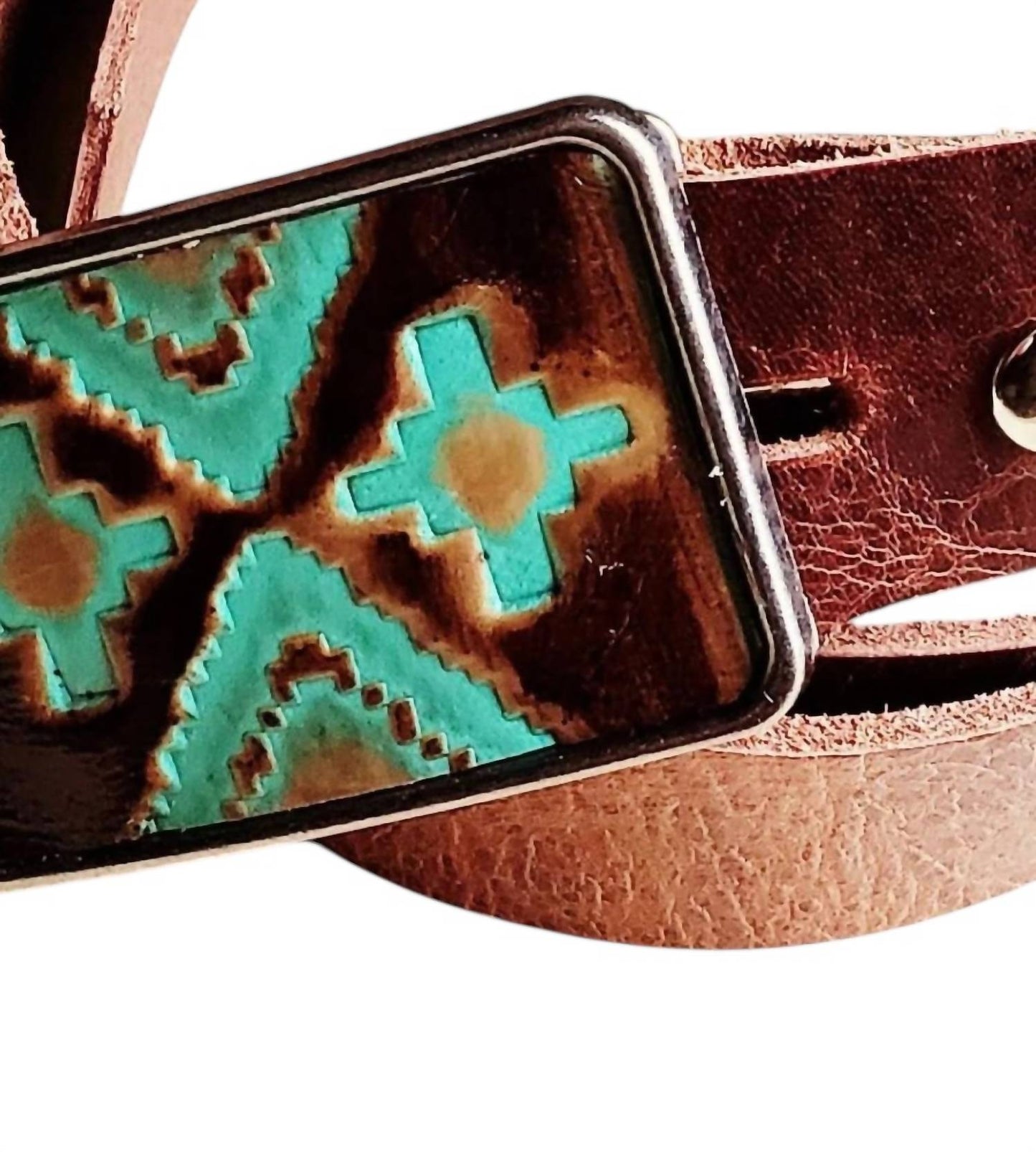Women's Navajo Belt Buckle With Leather Belt