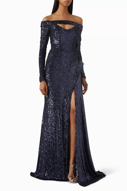 Off-shoulder Long Sleeve Gown