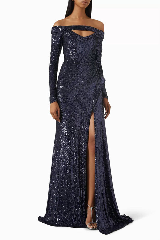 Off-shoulder Long Sleeve Gown