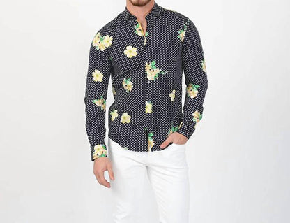 Dot Print Floral Button Down Shirt