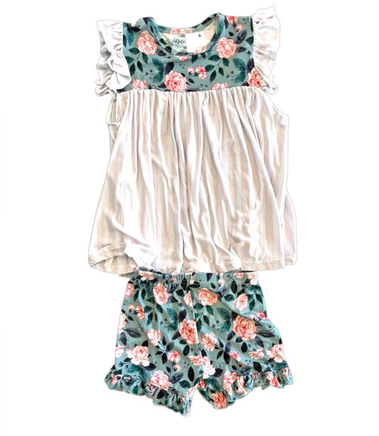 Girl's Evelyn Floral Bamboo Flutter Sleeve Tunic and Short Set