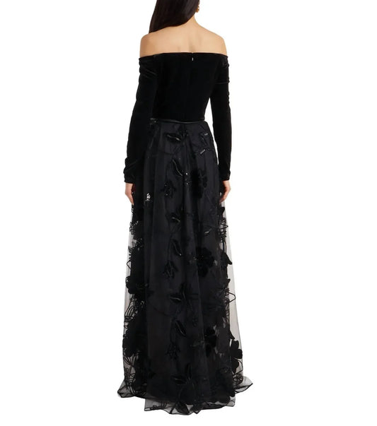 Elie Saab - Velvet Tulle Embroidered Long Dress - Rack Hunt