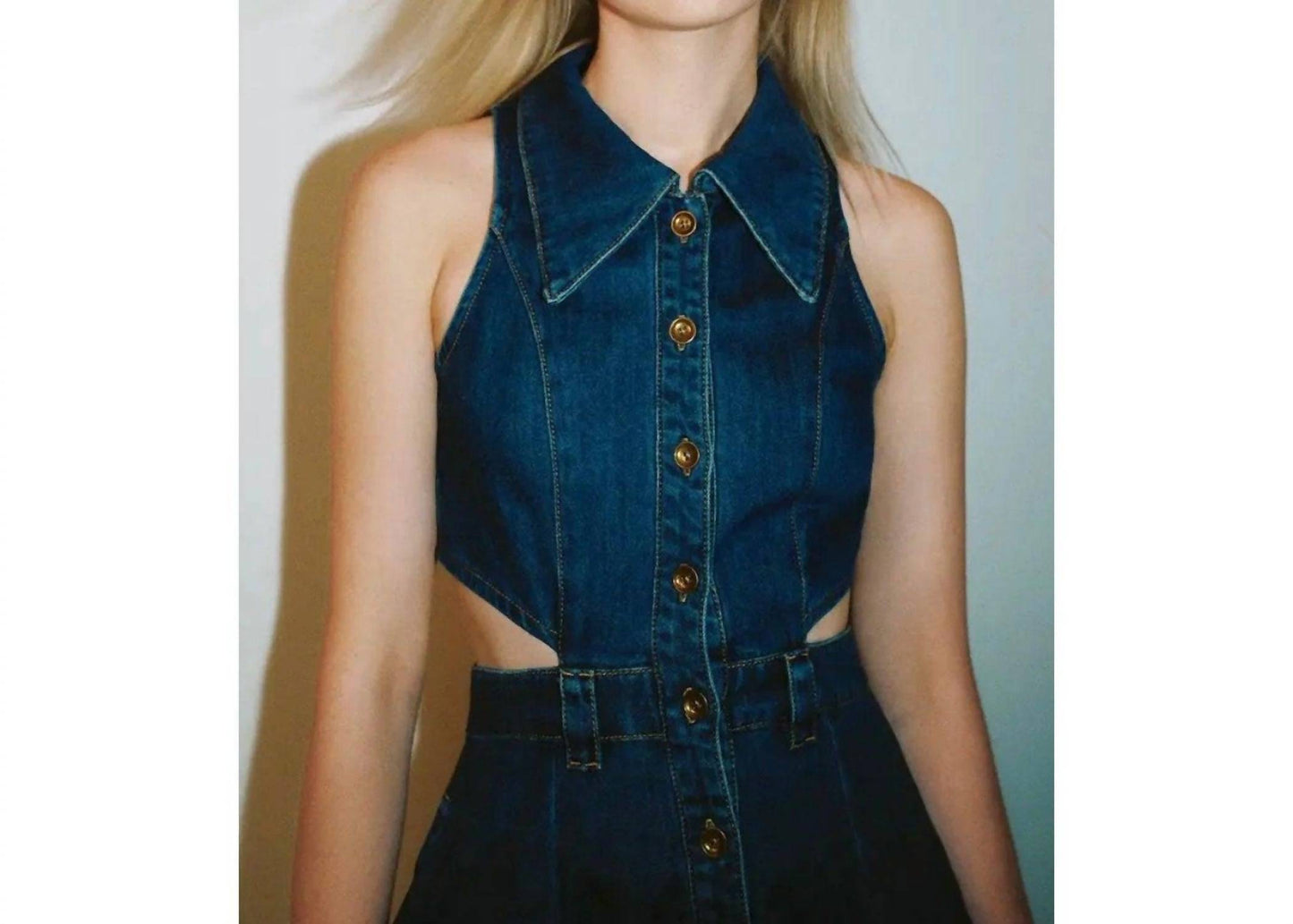 Cut-out Sleeveless Denim Dress